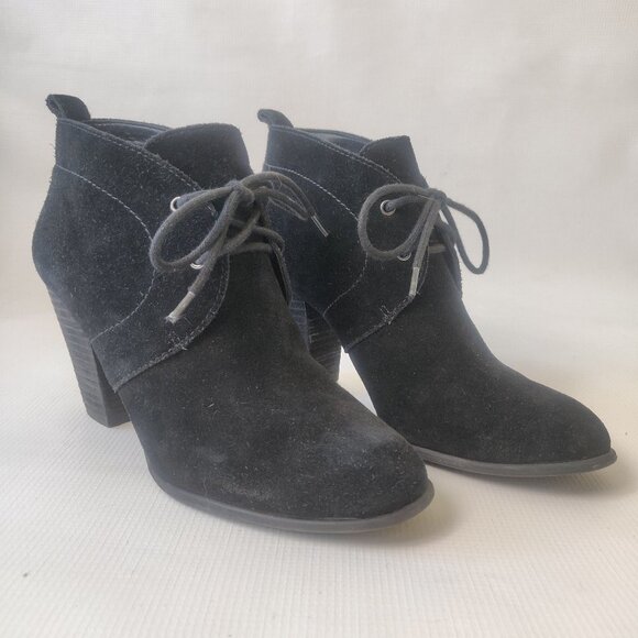 Lucky Brand Black Suede Lace Up Ankle Booties - Picture 1 of 8